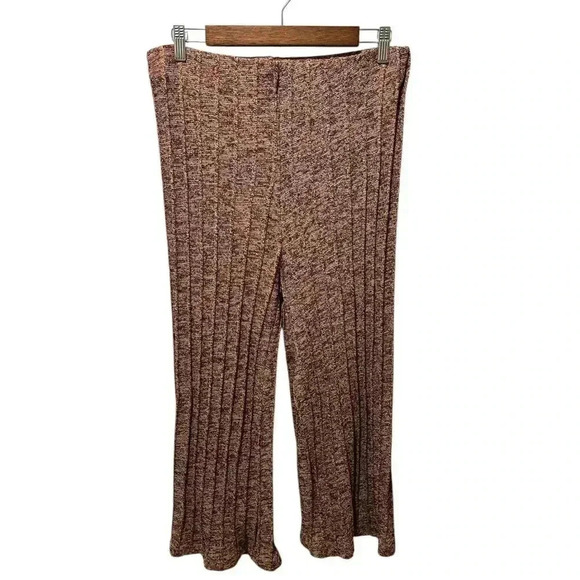 Zara Women's Ribbed Boho Hippie Knit Pants Size Large Flare Leg Brown Multicolor - Picture 2 of 8